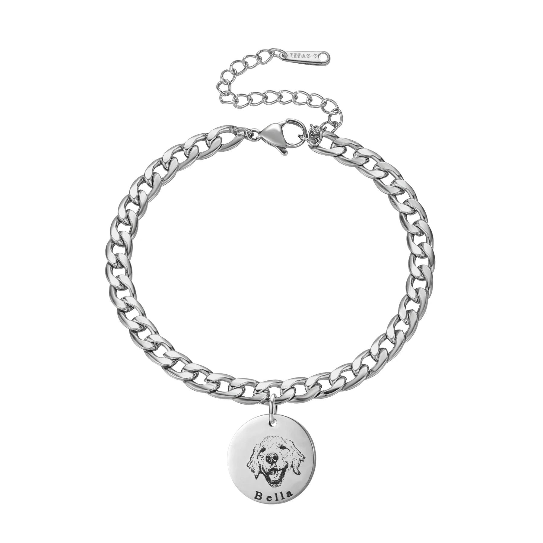 Pet Portrait Name Bracelet | Custom Engraved Face & Name Memorial Bracelet