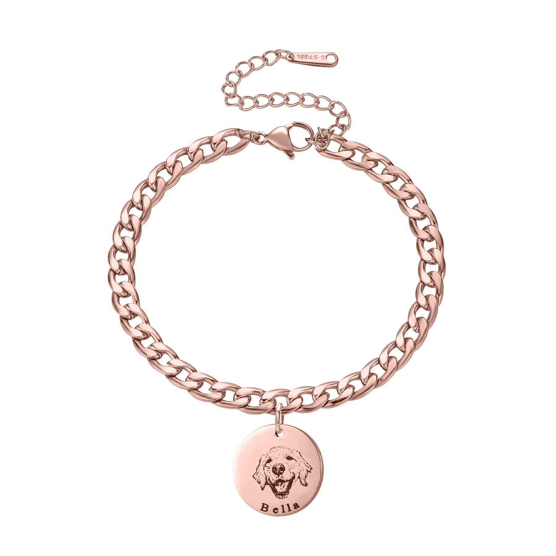 Pet Portrait Name Bracelet | Custom Engraved Face & Name Memorial Bracelet