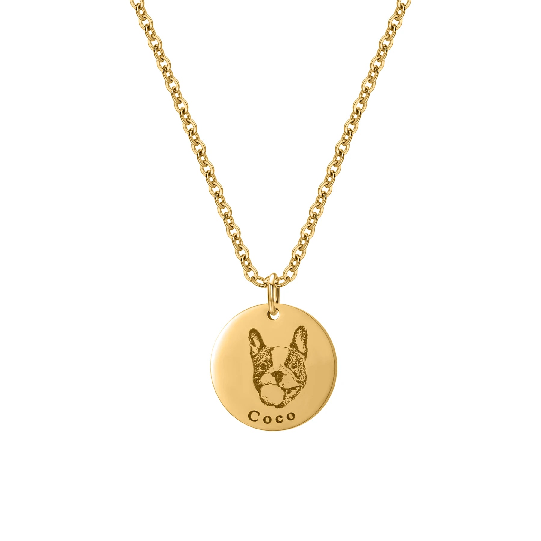 Pet Portrait Necklace | Custom Engraved Disc Name Necklace
