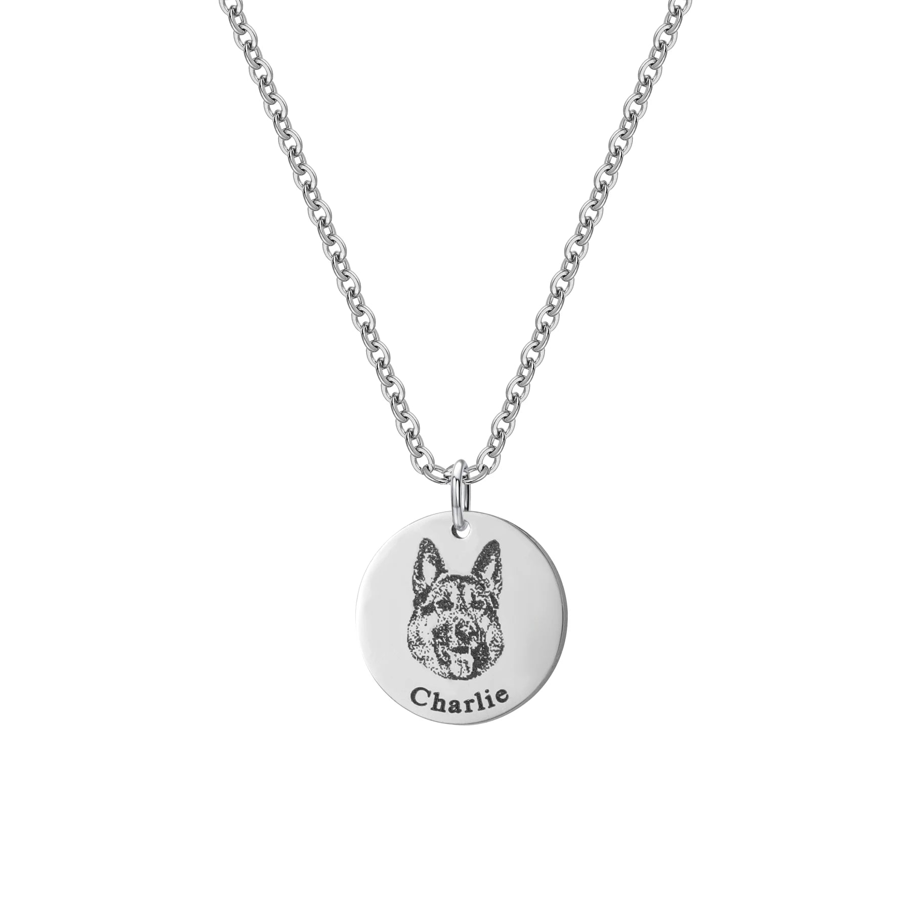 Pet Portrait Necklace | Custom Engraved Disc Name Necklace