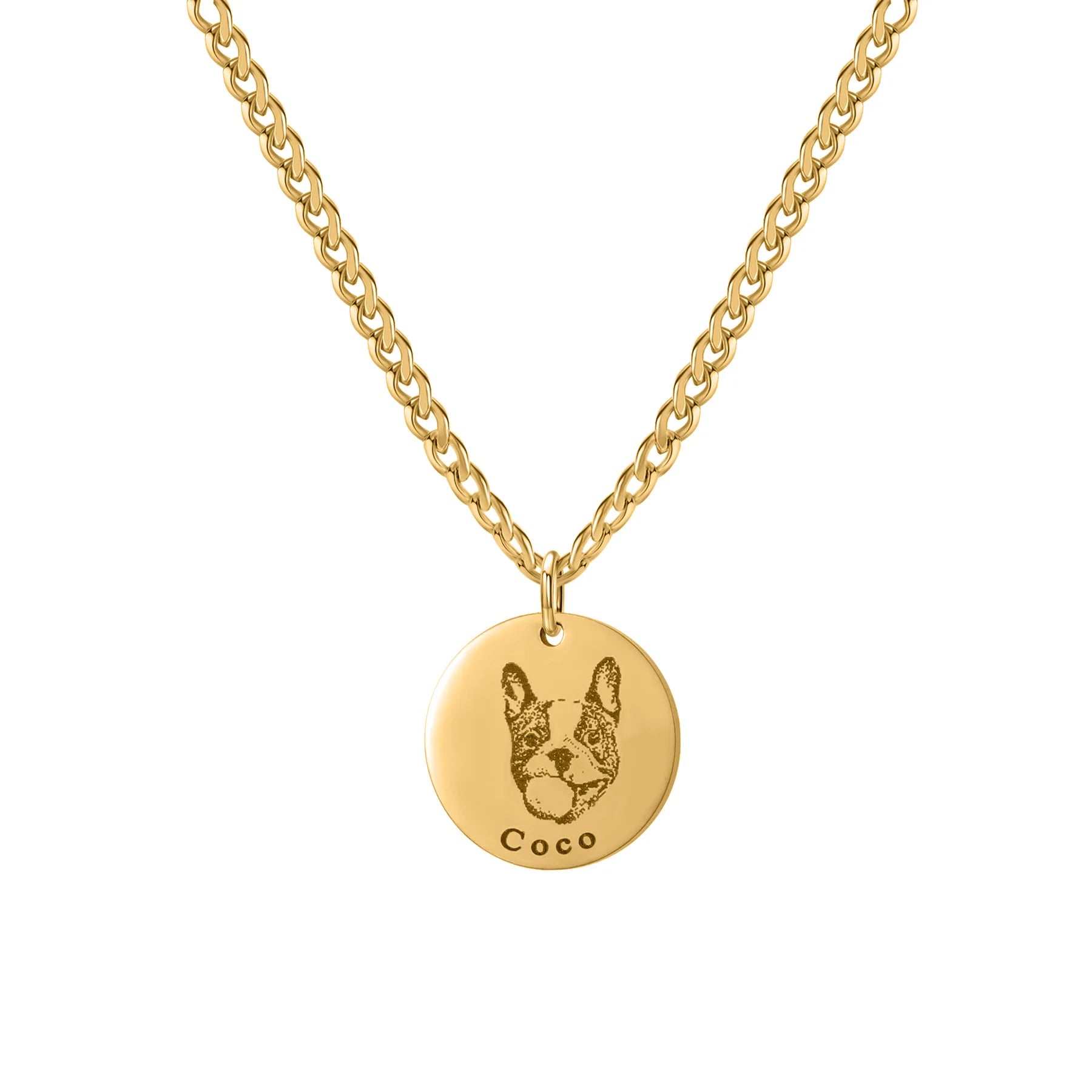 Pet Portrait Necklace | Custom Engraved Disc Name Necklace