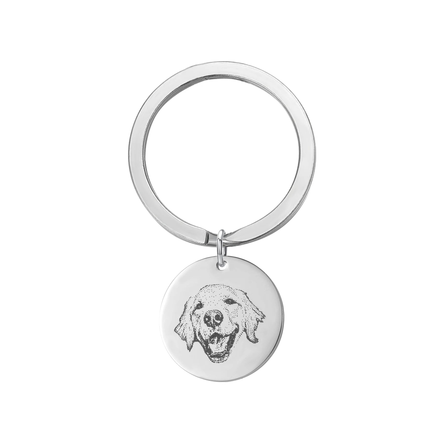 Pet Portrait Keychain | Custom Engraved Disc Dog Memorial Keychain