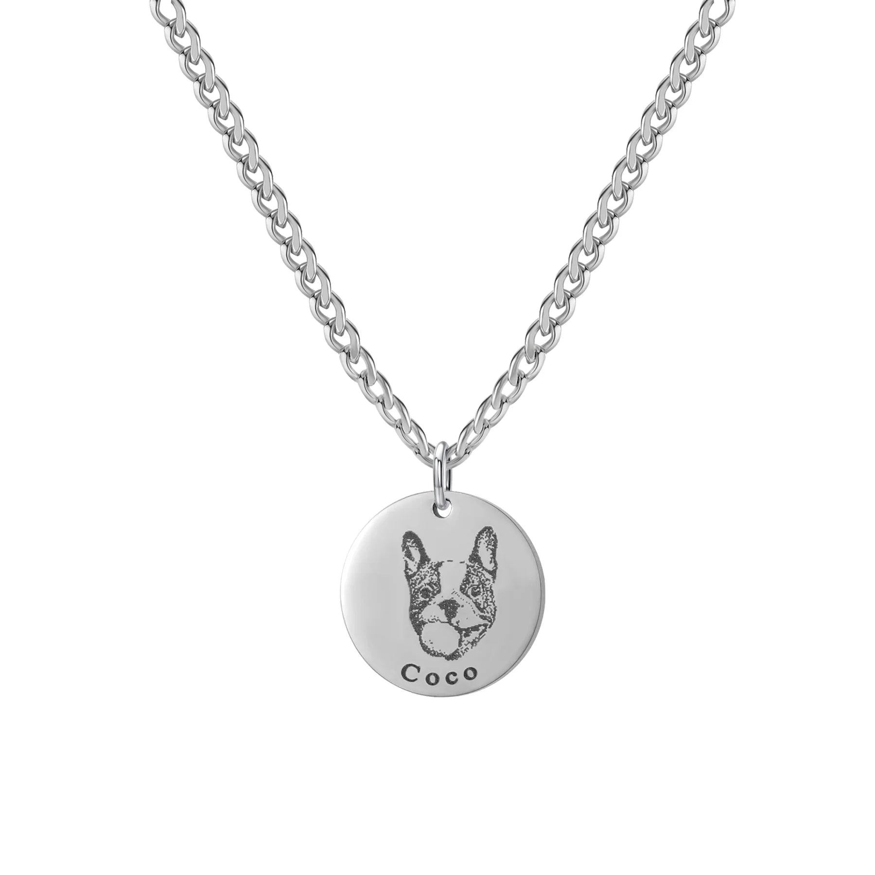 Pet Portrait Necklace | Custom Engraved Disc Name Necklace